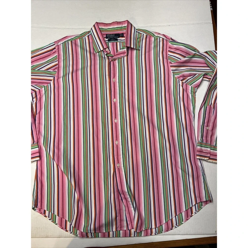 Polo By Ralph Lauren Curham Classic Fit Striped Button Up Shirt Men's XL Vintage
